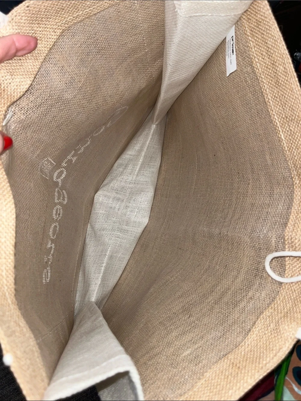 Source Unknown Natural Jute Tote with White Trim and 'Courageous' Script